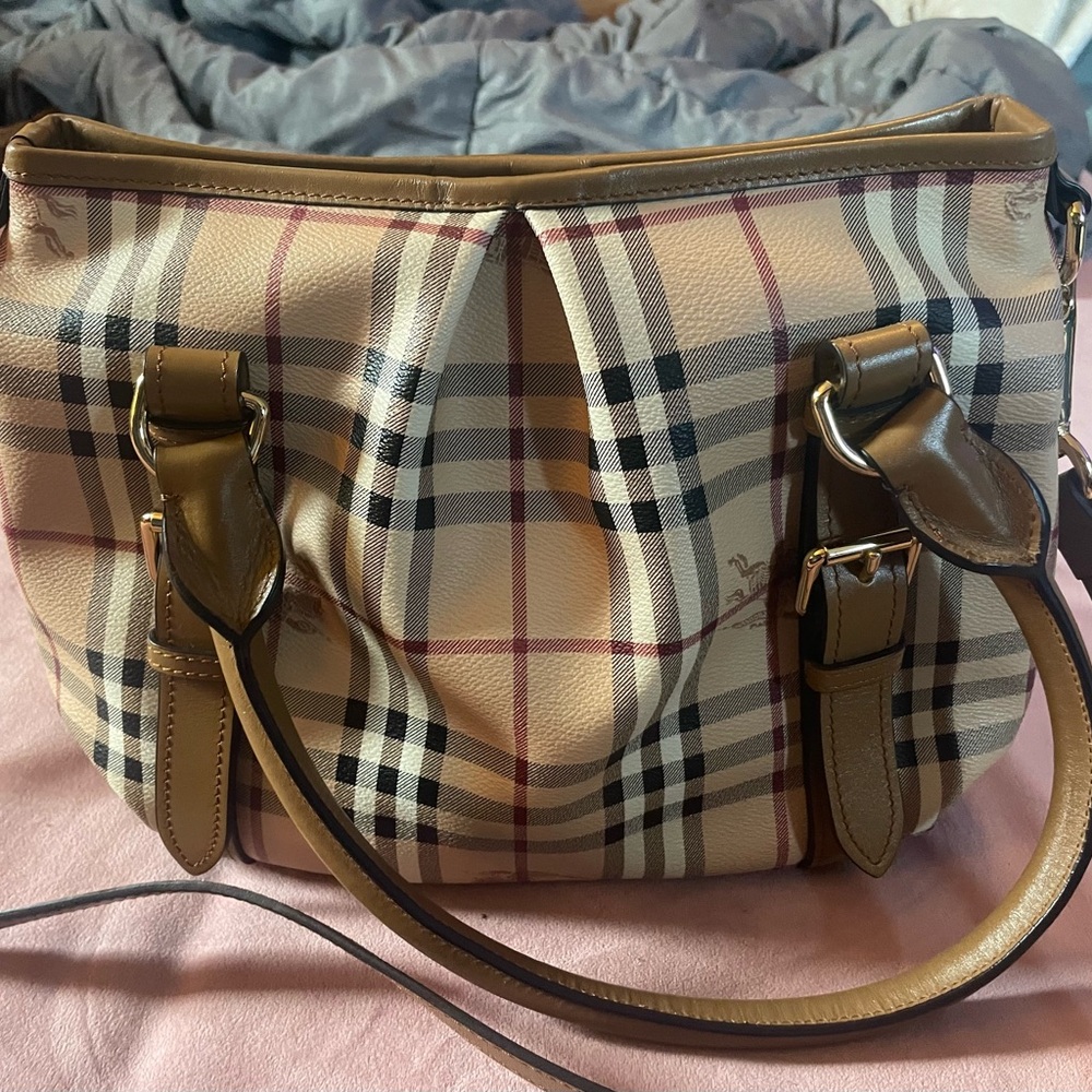 Burberry Brown and Cream Shoulder Bag with Iconic Check Pattern